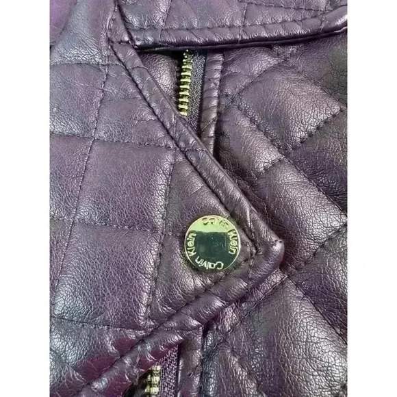 Calvin Klein Rich Purple Moto Jacket Gold Color Zippers Size Small - Picture 5 of 11